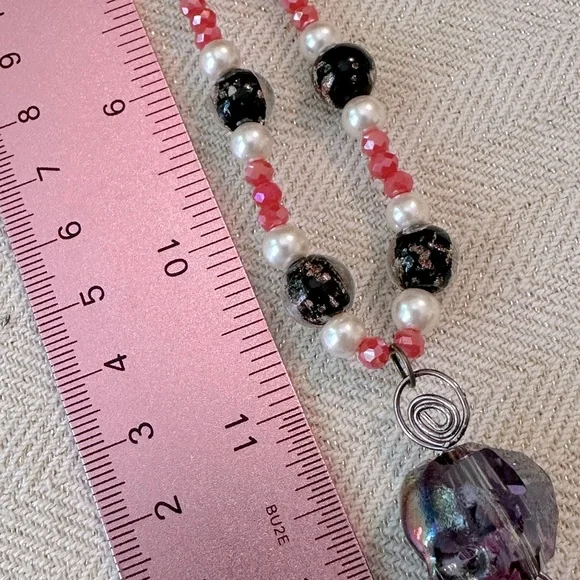 Handmade Skull & Roses Whimsical Necklace, Bracelet & Earrings Set Coral Peach - Picture 4 of 17